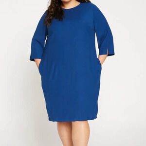 Universal Standard Crewneck Luxe Twill Sheath Dress Navy Peony Size Large 22-24